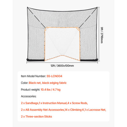 Hockey and Lacrosse Goal Backstop 12x9 ft Lacrosse