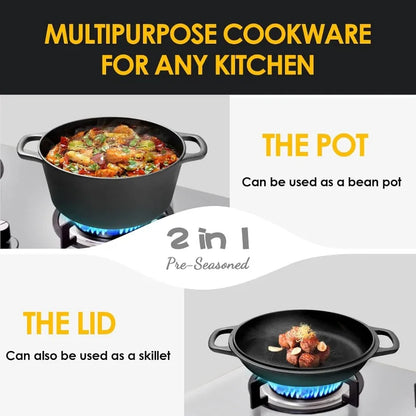 2-in-1 Pre-Seasoned Cast Iron Dutch Oven