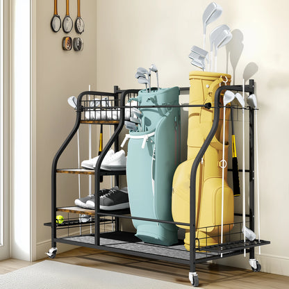 Rolling Golf Bags Storage Shelf Metal