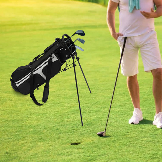 Golf Stand Bag, Portable Golf Stand Bag, Golf Stand Bag with Shoulder Strap， Lightweight Golf Stand Bag Nylon Waterproof Golf Club Bag with 3 Dividers 5 Pockets Portable Double Shoulder Strap Golf Carry Bag for 5-9 Clubs