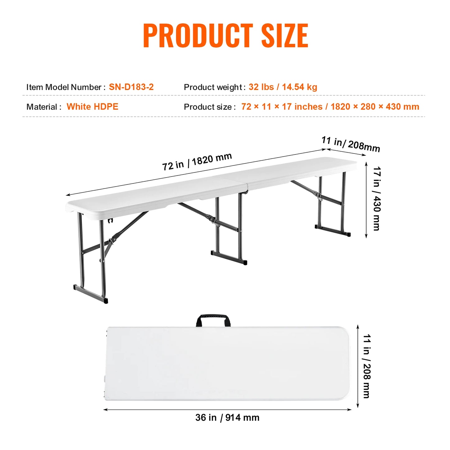 Plastic Folding Bench  6 FT Portable Folding Bench