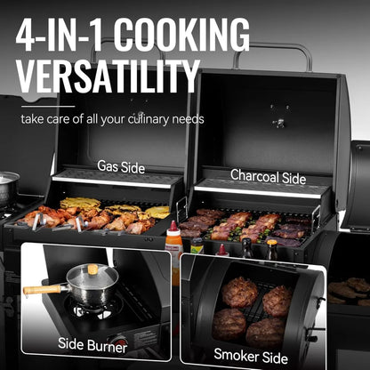 2-Burner Gas Charcoal Combo Grill Smoker,  Dual Fuel.