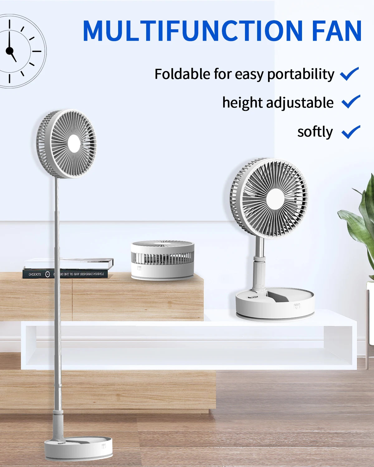 Oscillating Fan Foldaway with Remote Control, Battery