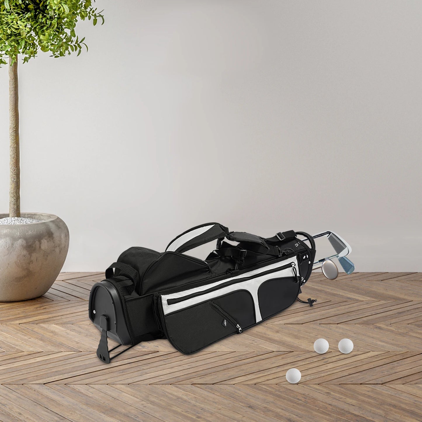 Golf Stand Bag, Portable Golf Stand Bag, Golf Stand Bag with Shoulder Strap， Lightweight Golf Stand Bag Nylon Waterproof Golf Club Bag with 3 Dividers 5 Pockets Portable Double Shoulder Strap Golf Carry Bag for 5-9 Clubs