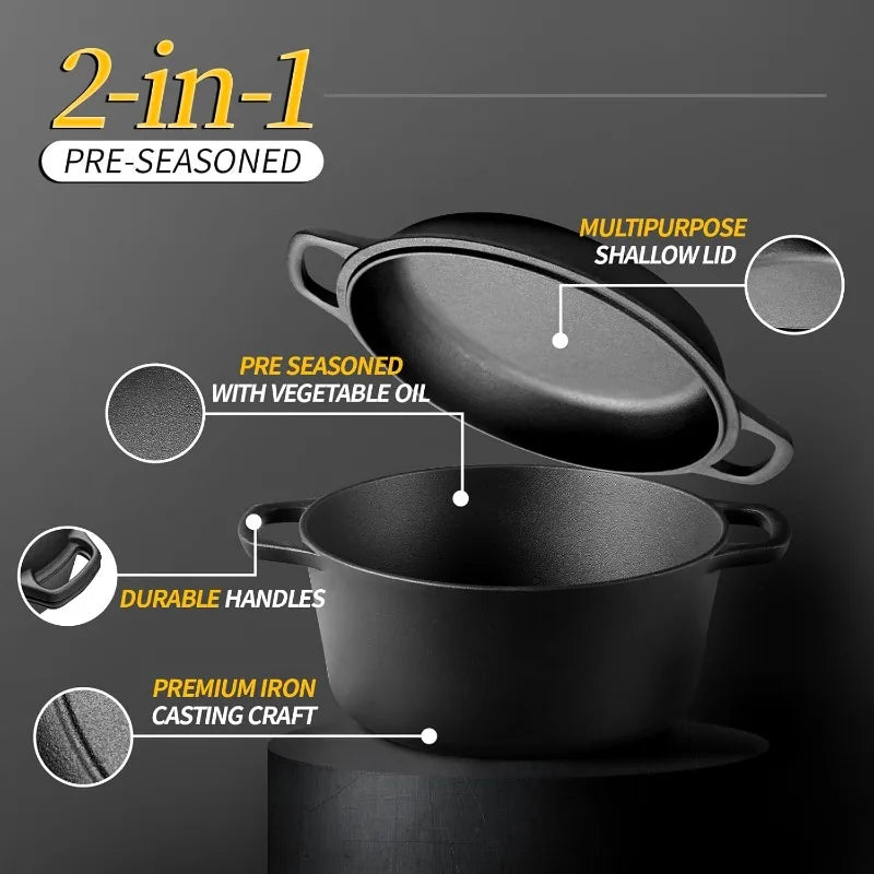2-in-1 Pre-Seasoned Cast Iron Dutch Oven