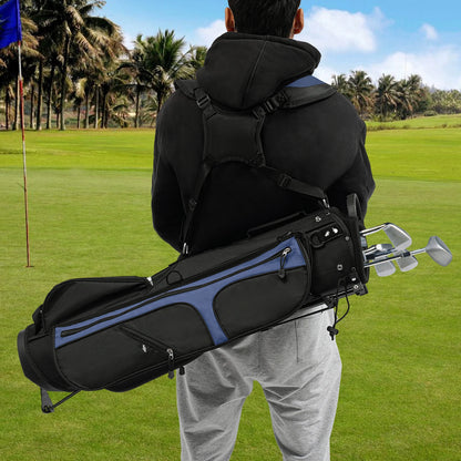 Golf Stand Bag, Portable Golf Stand Bag, Golf Stand Bag with Shoulder Strap， Lightweight Golf Stand Bag Nylon Waterproof Golf Club Bag with 3 Dividers 5 Pockets Portable Double Shoulder Strap Golf Carry Bag for 5-9 Clubs