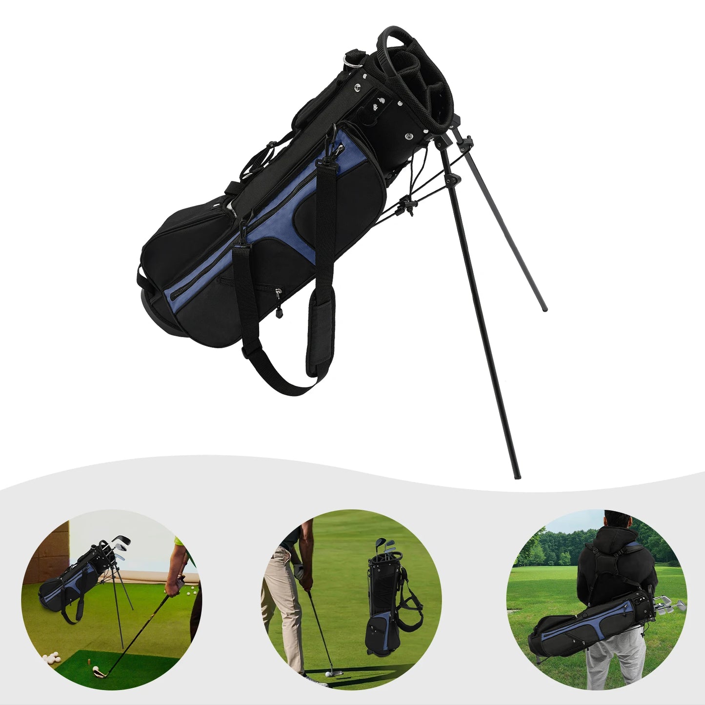 Golf Stand Bag, Portable Golf Stand Bag, Golf Stand Bag with Shoulder Strap， Lightweight Golf Stand Bag Nylon Waterproof Golf Club Bag with 3 Dividers 5 Pockets Portable Double Shoulder Strap Golf Carry Bag for 5-9 Clubs